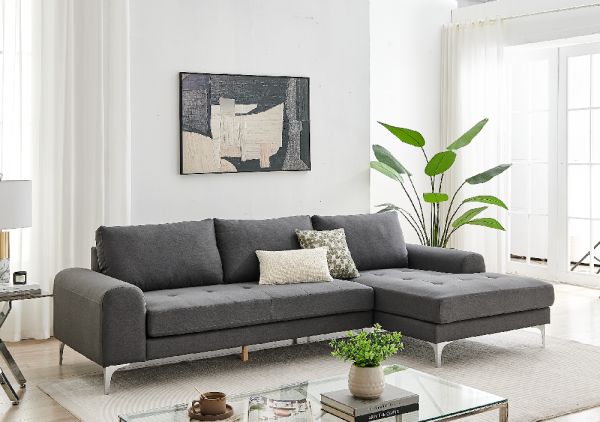 Modern Ecksofa mit gepolsterte Kissen grau