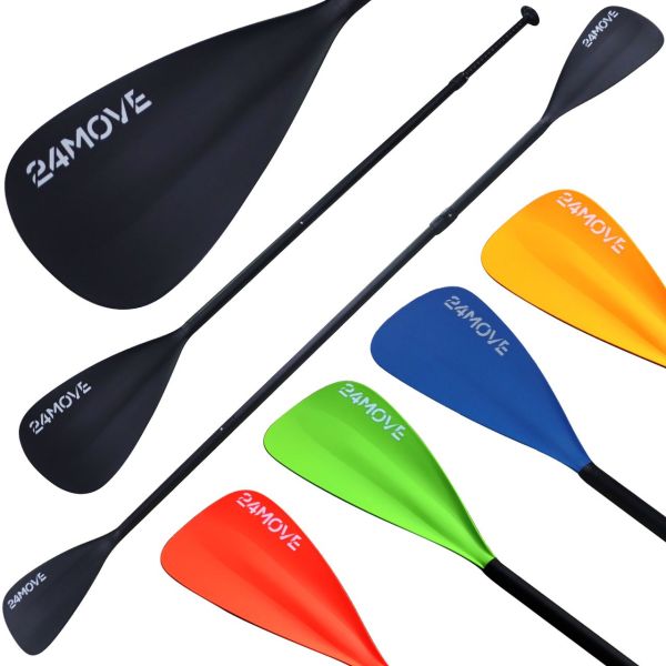 24MOVE® Paddel Doppelpaddel 2 in 1 Teleskoppaddel Stechpaddel SUP,Kajak,Aluminium 230cm,schwarz