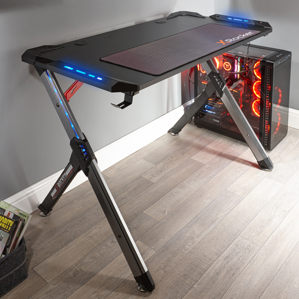 X Rocker Gamingtisch »Lynx Aluminium Tisch RGB mit x & LED- Beleuchtung x 61 Carbon 76 Kabelmanagement 113 Norma24 cm Gaming 
