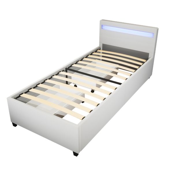 HOME DELUXE LED Bett NUBE mit Schubladen und Matratze - 90 x 200 cm Weiß