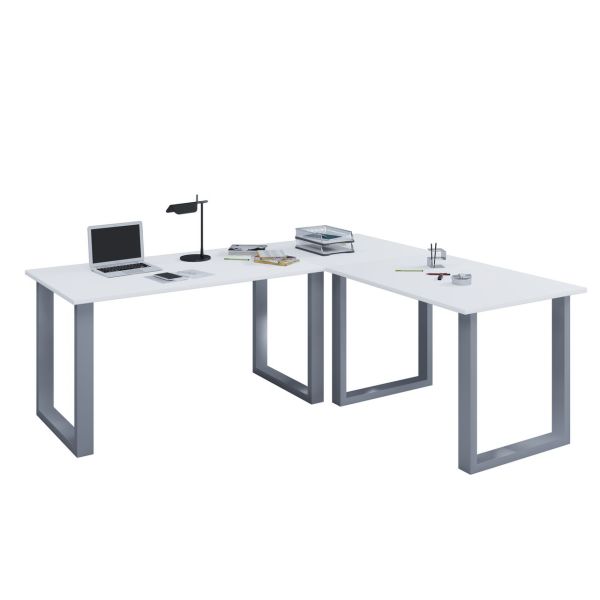 Eck-Schreibtisch "Lona" 190x190x80 U-Füße Weiß/Silber