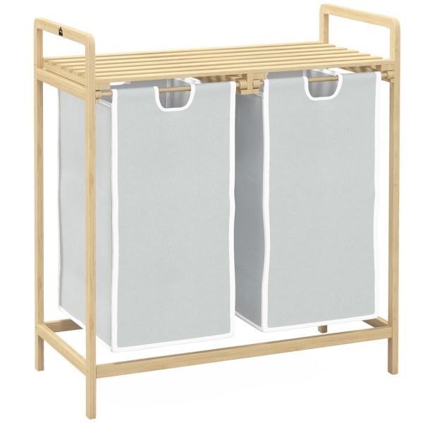 Wäschekorb Wäschebox mit 2 abnehmbaren Wäschesacke Wäschesortierer Bambus