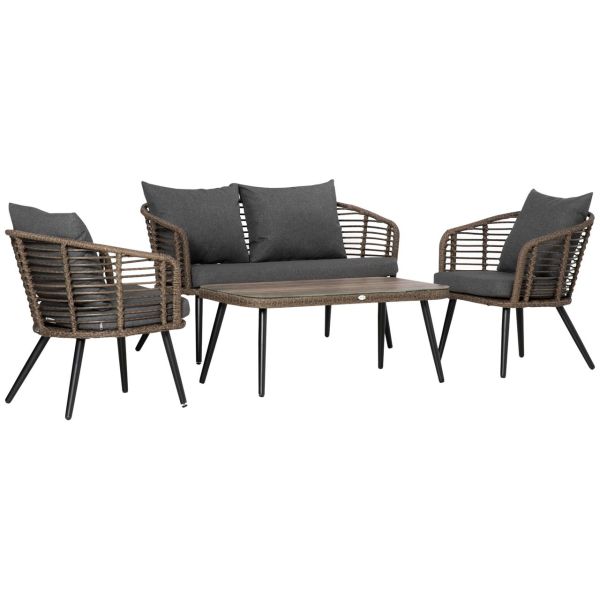 Polyrattan Gartenmöbel Set 4-teiliges Rattensofa-Set Sitzgruppe Sitzgarnitur für Pause Lounge Teetis