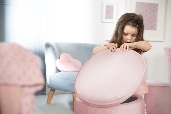 roba Kinderhocker Mauve | Sofa“, oval, Samtstoff mit bequem, Norma24 mit bezogen, Aufbewahrungsfunktion „Lil