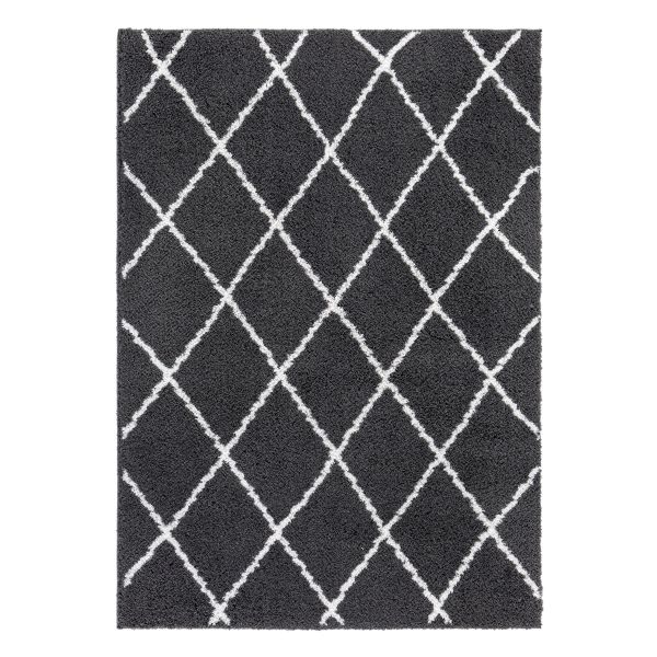 Teppich skandinavisches Muster Anthrazit-Weiß 290 x 200 x 3,5 cm