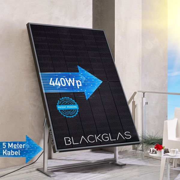 SolarScreen ECOelegance-440Wp-FBGG-SW Bifacial, 7-stufig verstellbar, 60mm schwarzer Alu-Rahmen BKW