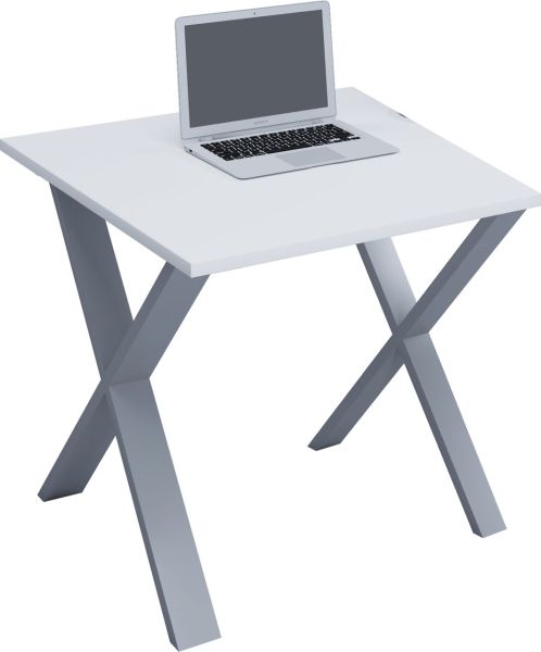 Schreibtisch "Lona" 80x80 X-Fußgestell Weiß/Silber