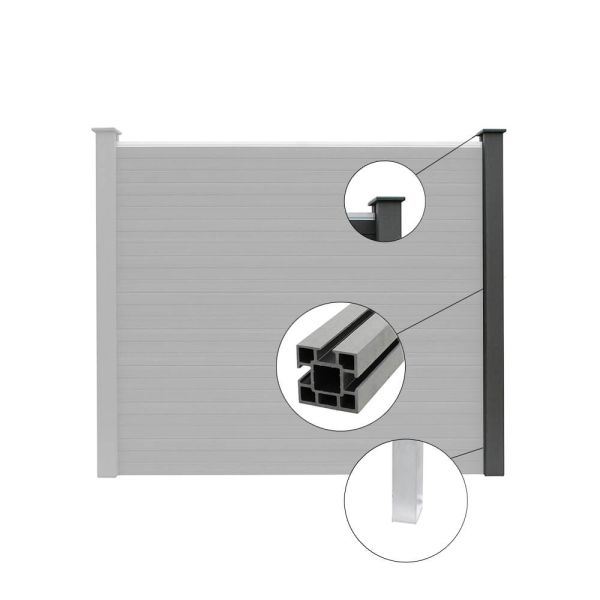 WPC Sichtschutzzaun CORTEZA - 3x Pfosten & Postkappe + Zubehörbeutel + Polybeutel