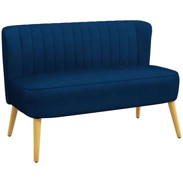 2-Sitzer Sofa Zweisitzer, Loveseat mit Leinenoptik, Holzbeine, Blau