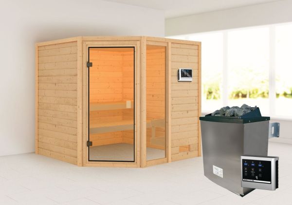 Sauna "Kühlungsborn" SET naturbelassen mit Ofen 9 kW ext. Strg.