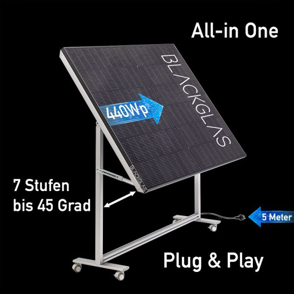 SolarScreen ECOsurfacePRO-440Wp-FBGG Querformat, Bifacial, 7-stufig verstellbar, Rollen, BKW