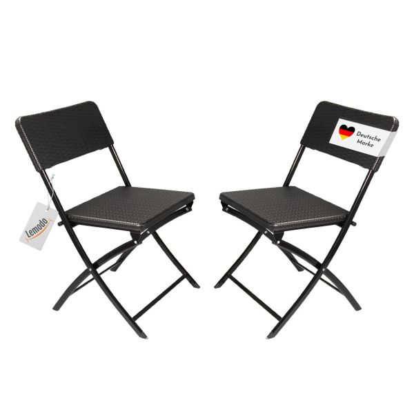 Klappstuhl 2er Set Stühle, schwarz Rattan-Optik, Campingstuhl