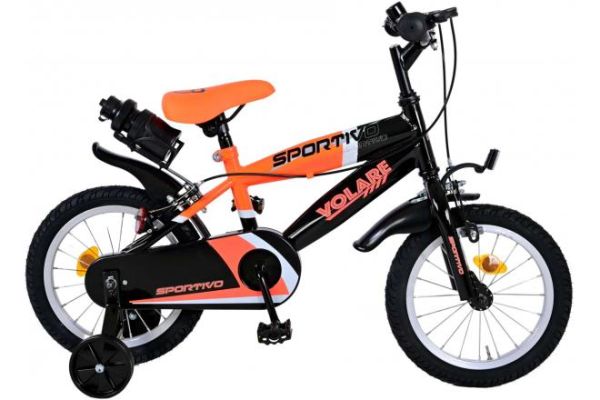 Sportivo Kinderfahrrad - Jungen - 14 Zoll - Neon Orange/Schwarz - Abnehmbare Stützräder