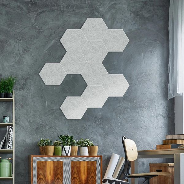 HOME DELUXE Akustikplatten Hexagon selbstklebend SILENT – Hellgrau - 15er Set