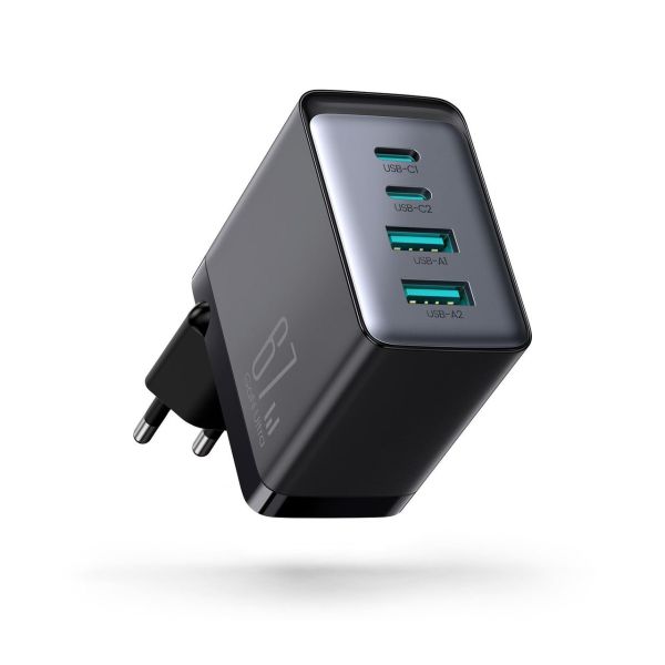 Ladegerät GaN 67W 4 Ports (2x USB, 2x USB C) schwarz (TCG02) + Kabel USB C - USB C 100W 1,2m