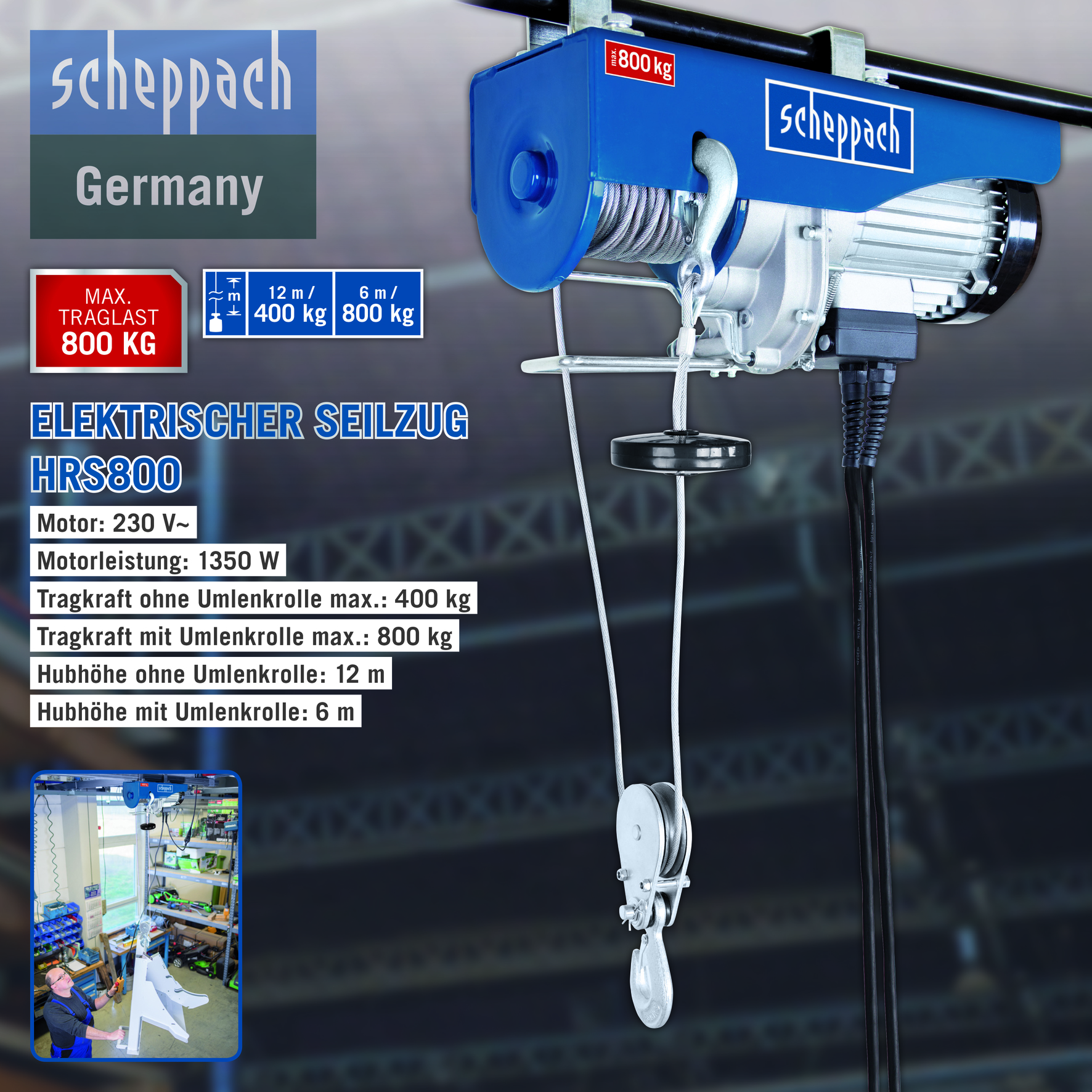 Scheppach Elektrischer Seilhebezug | Norma24 HRS 800