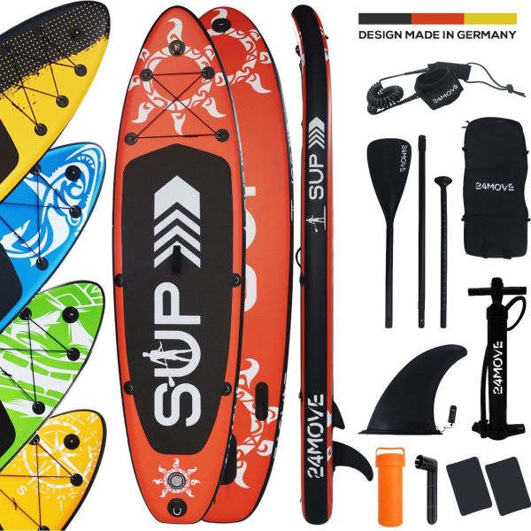 24MOVE® Standup Paddle Board SUP, inkl. Zubehör, Paddel und Hochdruckpumpe, ROT, 305x76x15cm