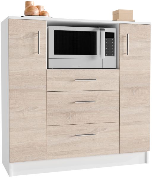 Küchenschrank Schublade Unterschrank Küche Küchenmöbel Mikrowelle Esilo Weiß/Sonoma-Eiche