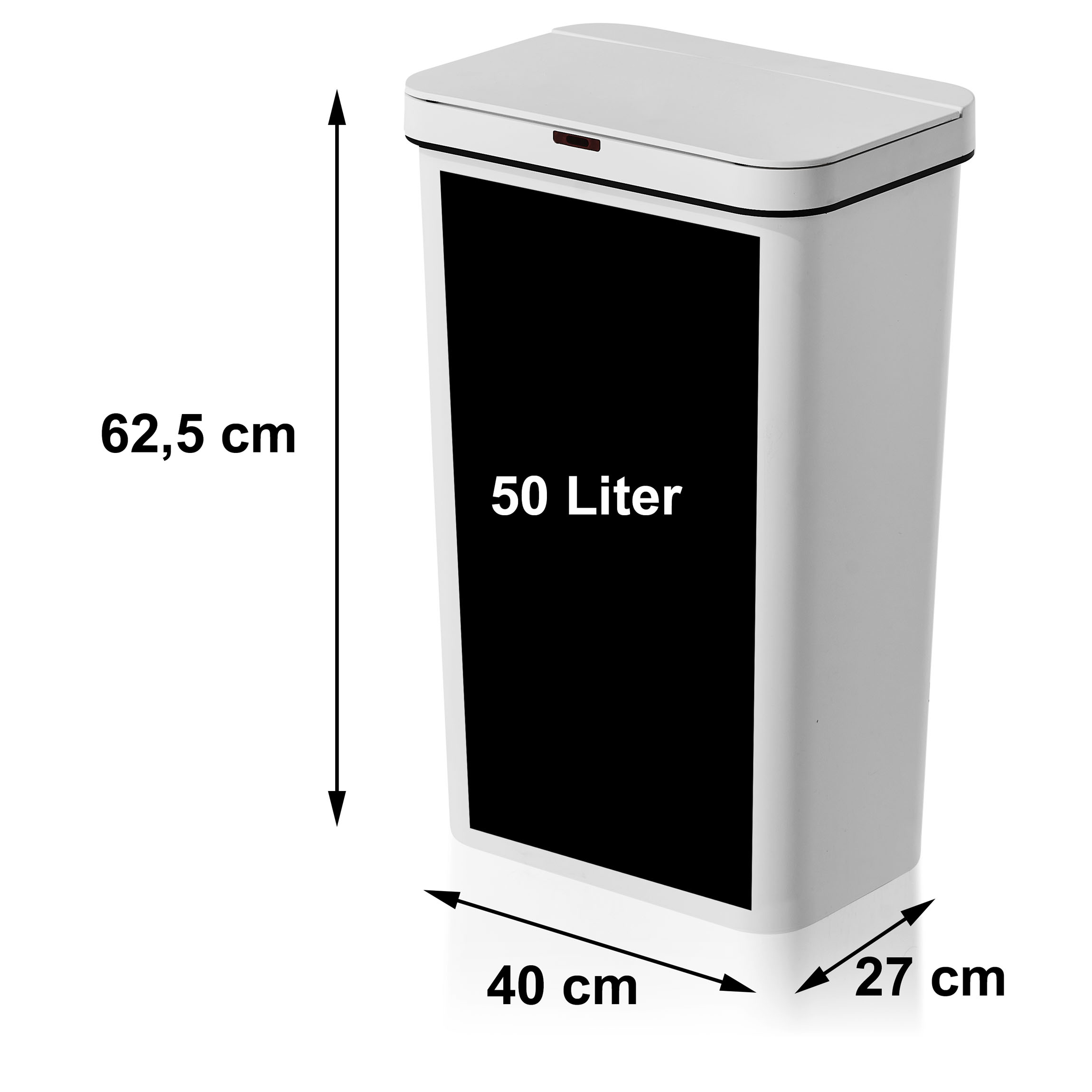 AMARE Kunststoff Mülleimer besonders leicht mit Sensor, 50 L Volumen,  Abfallbehälter in Weiß