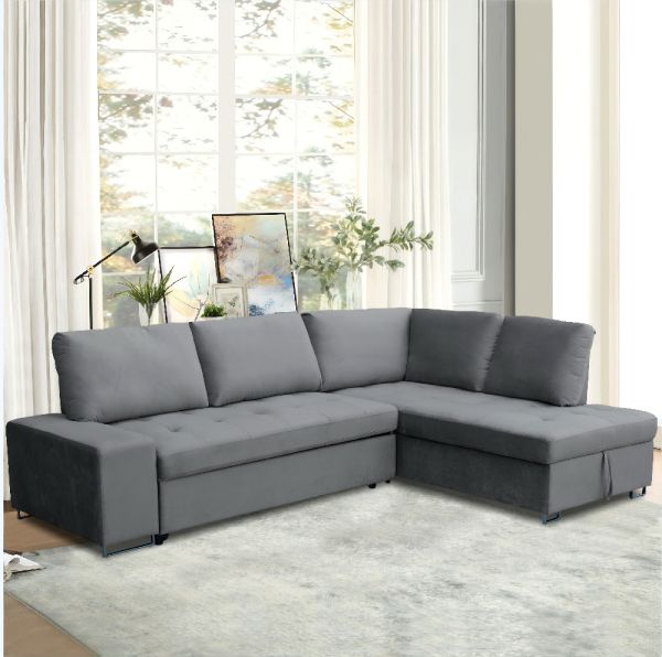 Ecksofa mit Stauraum und Bettfunktion mit Samtbezug HSP113-GRA grau