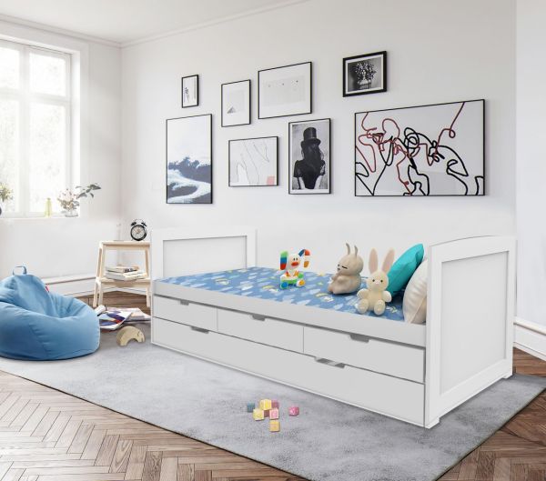 Better Home Funktionsbett ca. 90 x 200 cm ausziehbares Bett & 3 Schubladen weiß