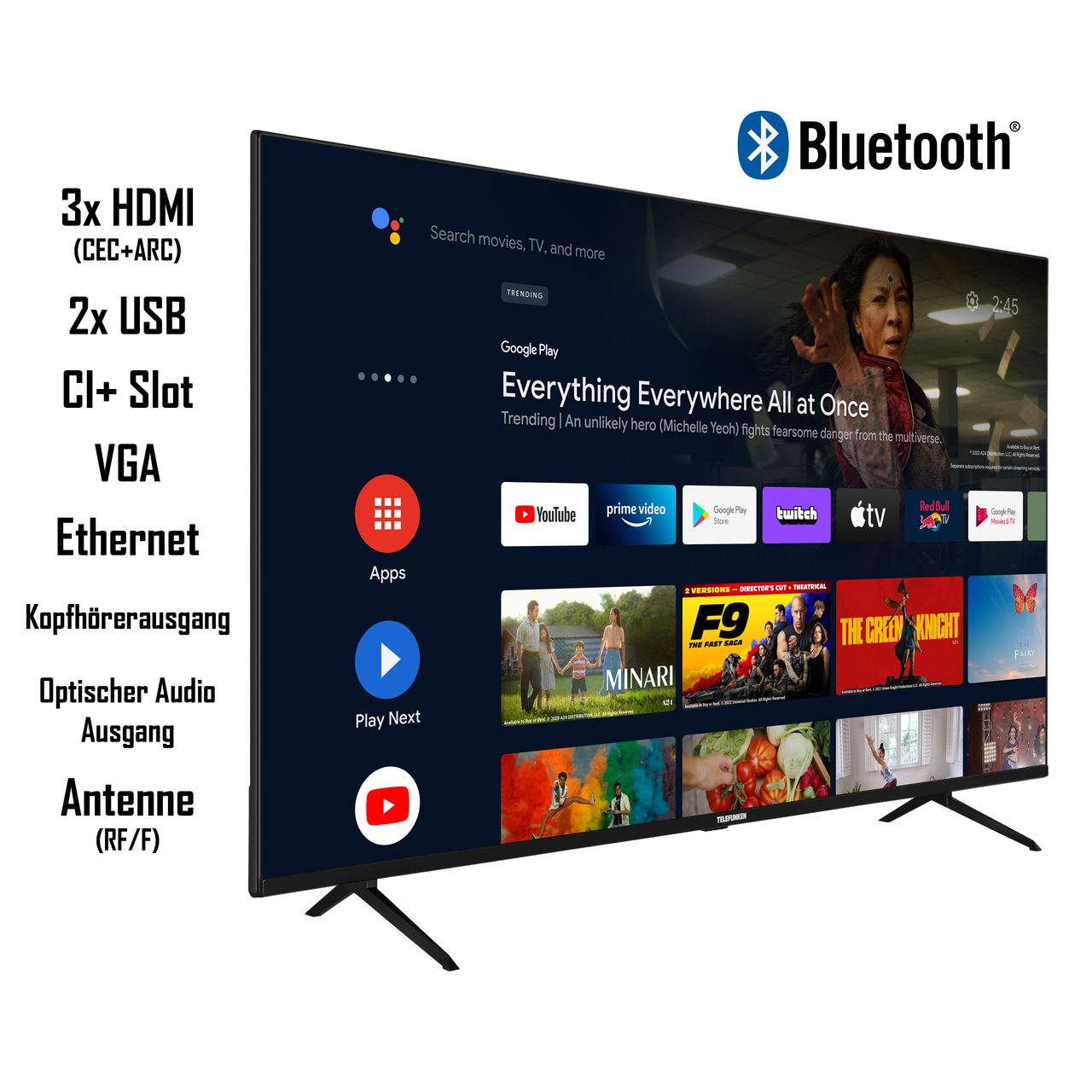 TELEFUNKEN XF43AN660S 43 Zoll Fernseher (Full Norma24 / Bluetooth) HD, TV HDR, | Triple-Tuner, Smart Android