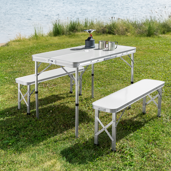 Camping Klappbarer Tisch Set 3tlg., Aluminium weiß