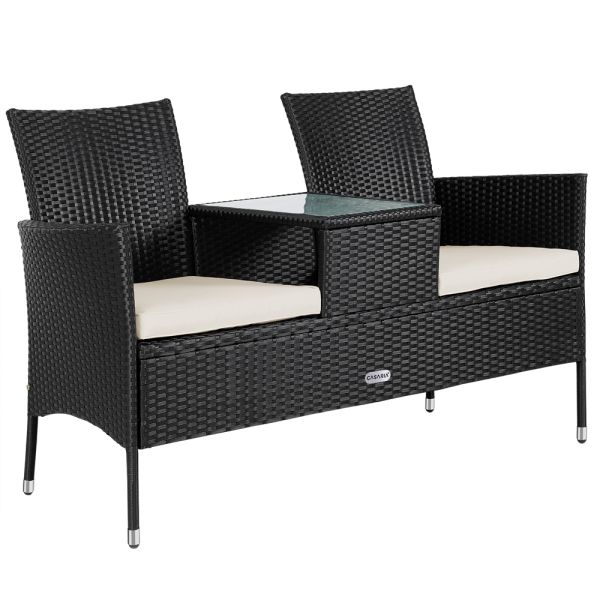 Polyrattan Kino Bank Schwarz 143x55x88cm