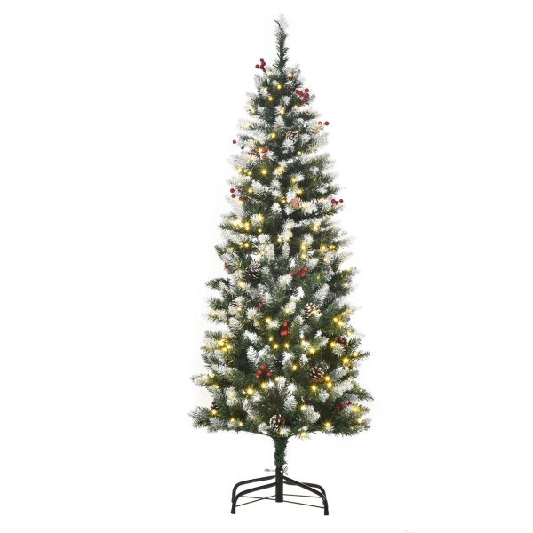 Weihnachtsbaum 1,5 m Christbaum Tannenbaum mit 25 roten Beeren Tannenzapfen LED-Lichter Kunsttanne 4