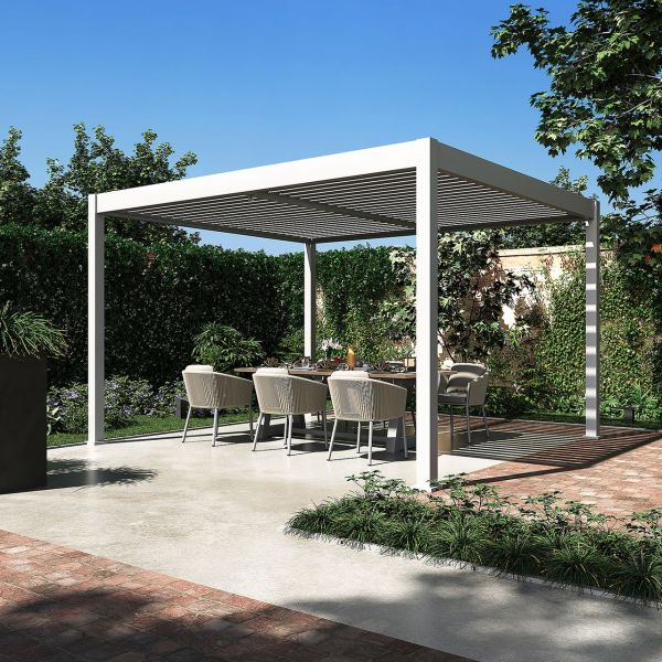 Pergola Lamellen-Pavillon "Oasis" 360 x 400 cm, Aluminium, weiß