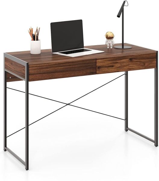 COSTWAY Schreibtisch, Computertisch mit 2 Schubladen