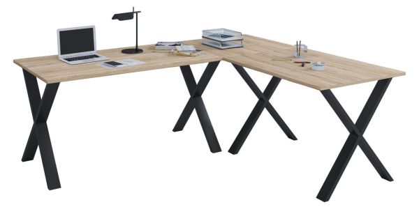 Eck-Schreibtisch "Lona" 190x190x50 X-Füße Sonoma-Eiche/Schwarz