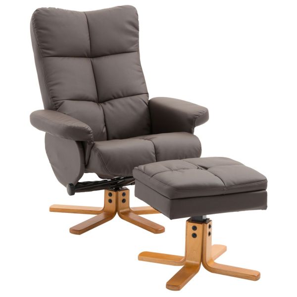 Relaxsessel Fernsehsessel 360° drehbarer Sessel mit Hocker Liegefunktion Holzgestell Braun 80 x 86 x
