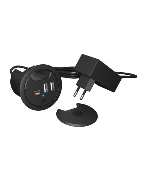 IB-HUB1407 In-Desk 3-Port Charger, 2x USB-A, 1x USB-C