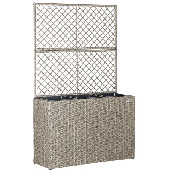 Polyrattan Blumenkasten mit Rankgitter Creme