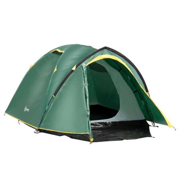 Zelt für 3-4 Personen 190T Campingzelt mit Heringen Grün+Gelb 325 x 183 x 130 cm