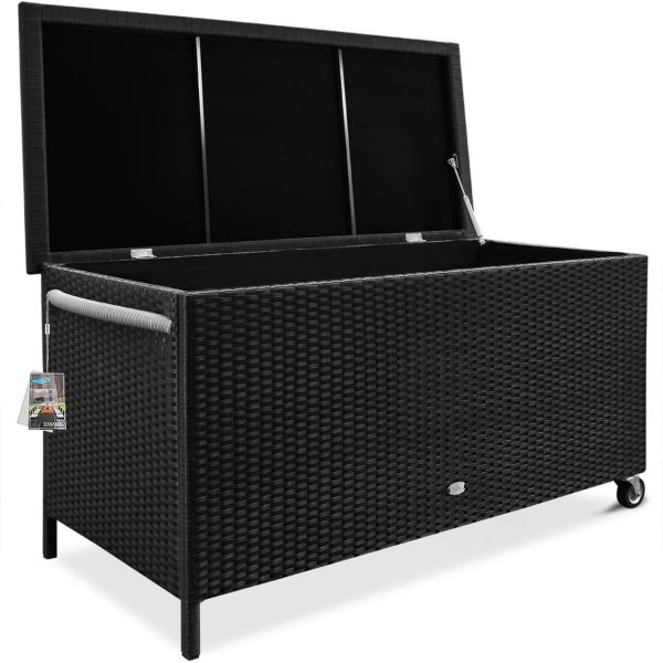 Deuba Auflagenbox Polyrattan Alu 121,5x65x54,5cm schwarz