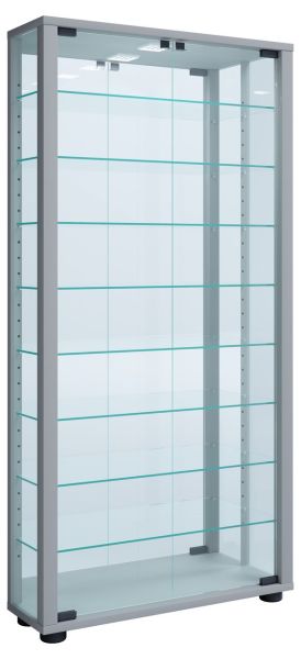 Standvitrine "Lumo Maxi" mit Spiegel | Inkl. LED-Beleuchtung Silber