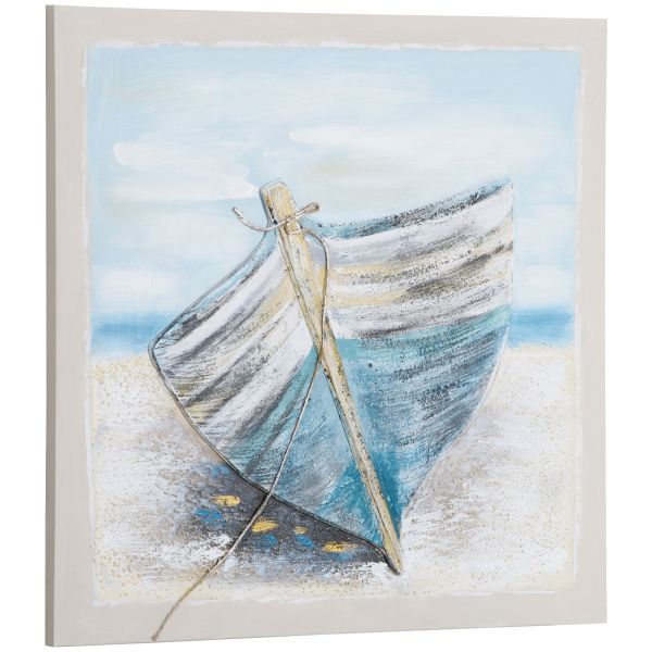 Leinwandmalerei 'Boot am Strand' Kiefernholz 80 x 80 x 2,8 cm