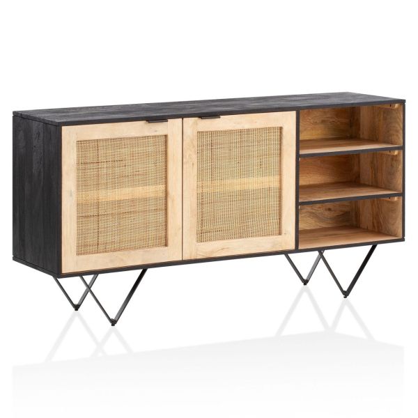 Sideboard 145x75x40 cm Massivholz Rattan Anrichte Kommodenschrank