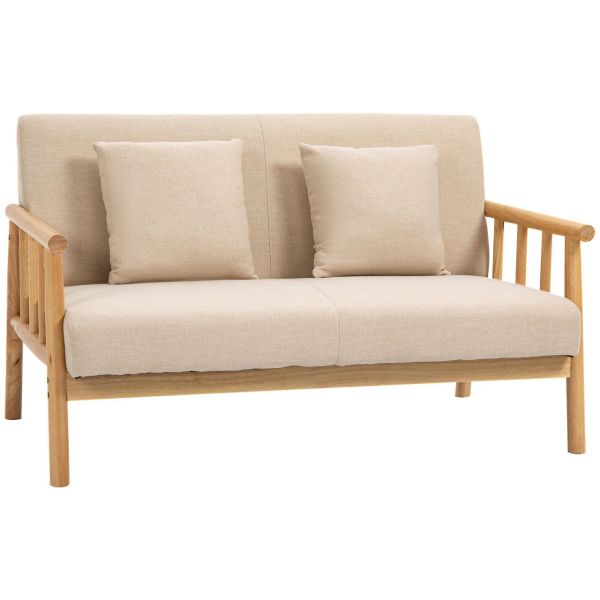 2 Sitzer Sofa, Couch mit 2 Lendenkissen Leinenoptik für klein Räume Beige