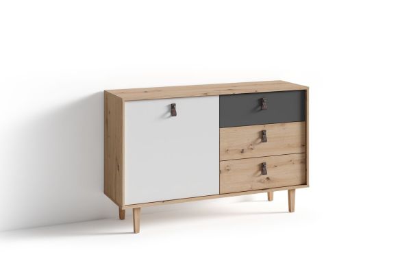 BILL Sideboard, Breite 120 cm, Eiche-Optik, matt weiß+anthrazit