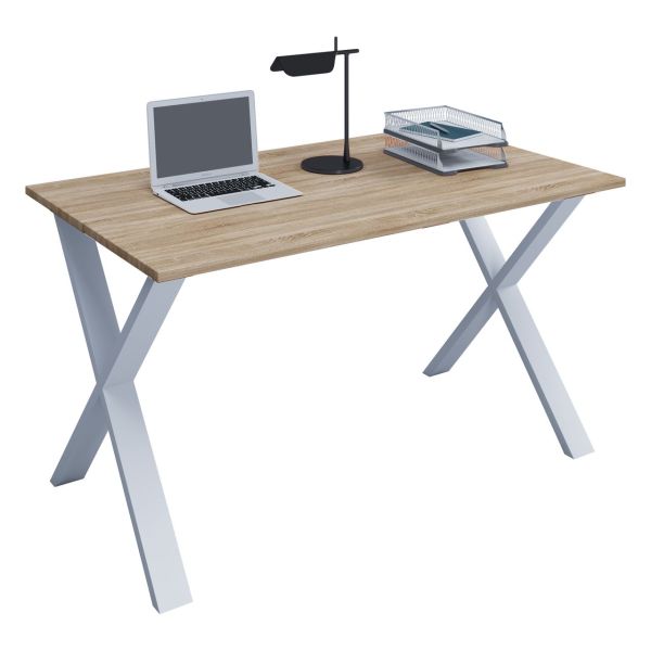 Schreibtisch "Lona" 140x80 X-Fußgestell Sonoma-Eiche/Weiß