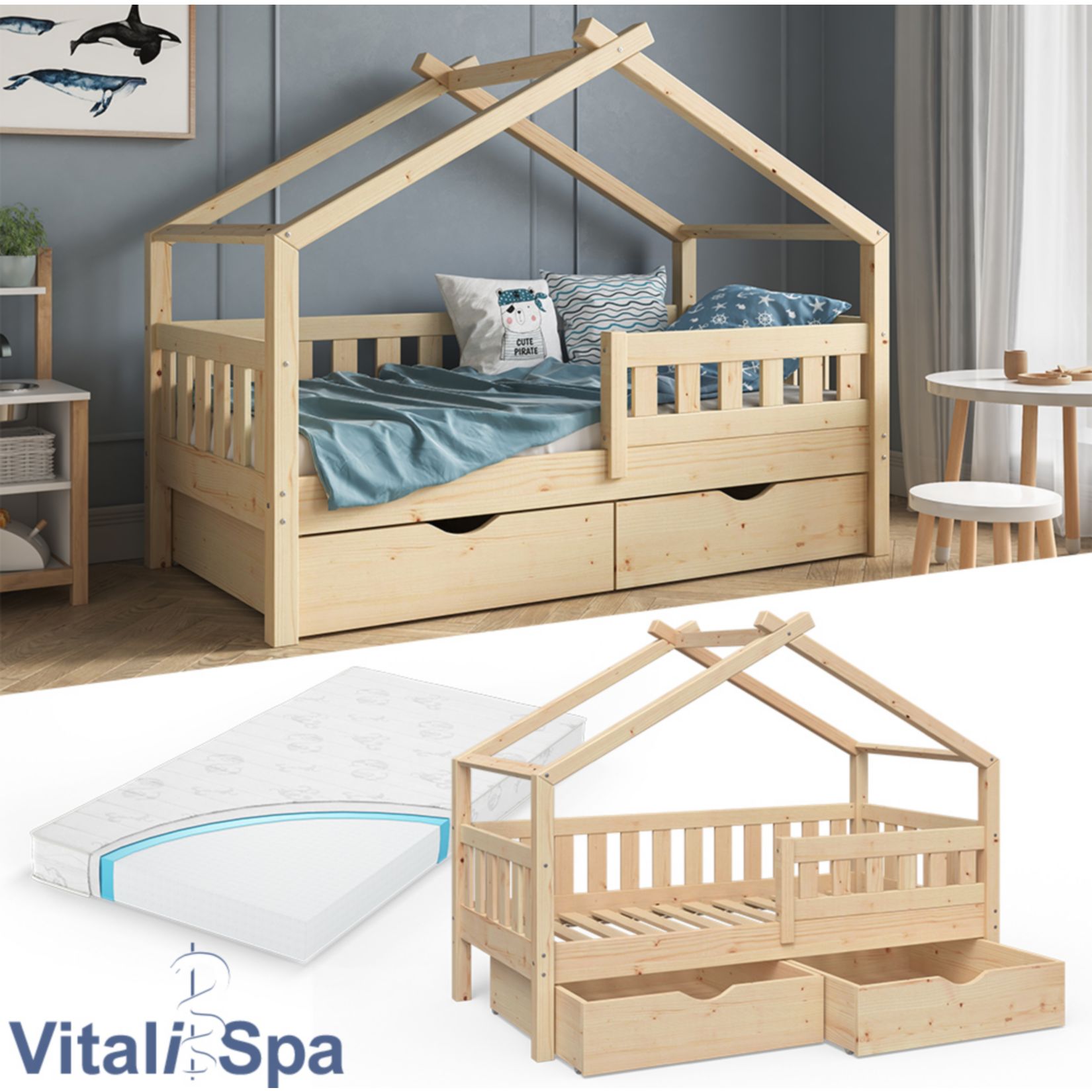 Vitalispa Design Kinderbett 140x70 Babybett Jugendbett Mit Schublade Lattenrost Matratze Norma24