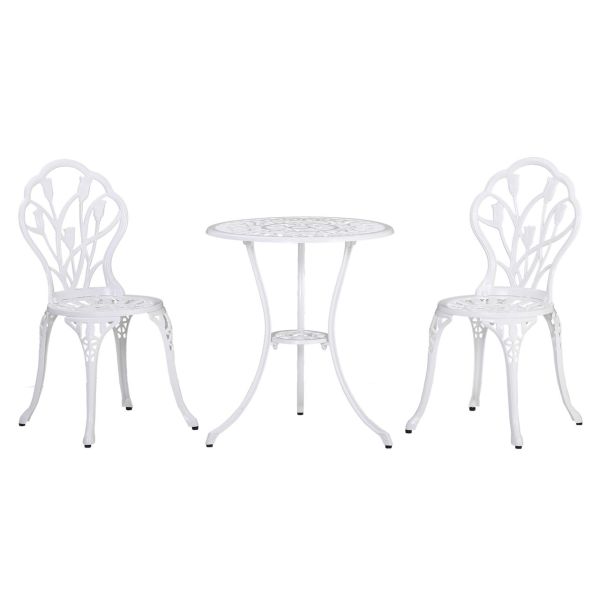 Sitzgruppe 3-teilige Essgruppe Gartenmöbel-Set 1 Tisch+2 Stühle mit Schirmloch Terrasse Aluminium We