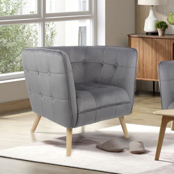Happy Home moderner Sessel mit Armlehne aus Samtbezug HWP69-GRA grau