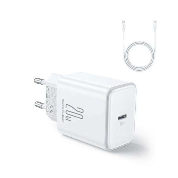 USB-C PD 20W Wandladegerät + USB-C-Kabel – Weiß - Schnellladegerät