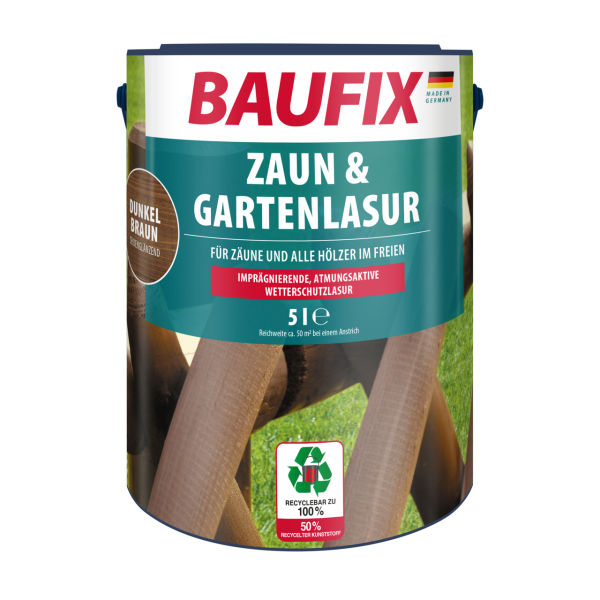 Zaun & Gartenlasur dunkelbraun seidenglänzend, 5 Liter, Holzlasur