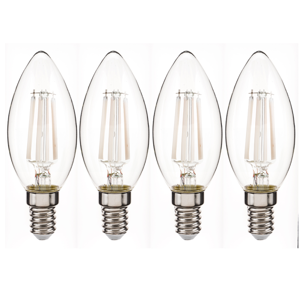 LED-White-Filament-Leuchtmittel-Set 4er - Kerze E14 4.5W/ 470 Lumen