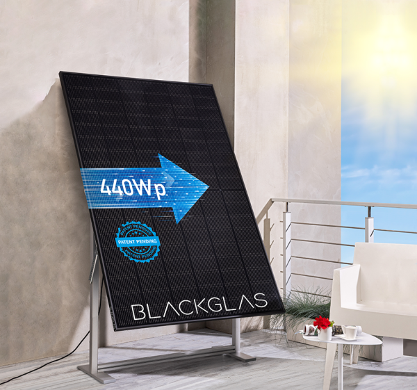 SolarScreen ECOmirror-440Wp-FBGG Hochformat, Bifacial, 7-stufig verstellbar, Balkonkraftwerk (BKW)